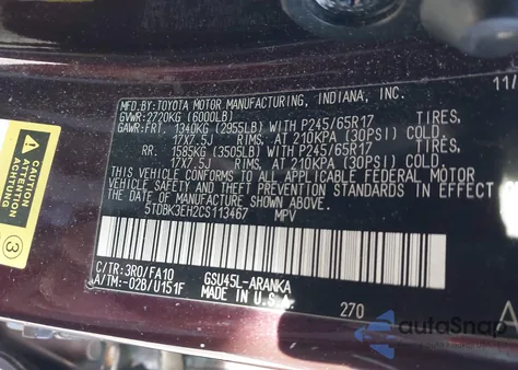 2012 Toyota Highlander Base V6 from USA, damaged, VIN 5TDBK3EH2CS113467